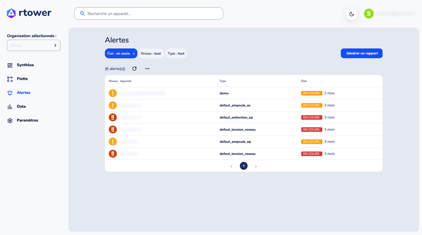 Gestion des évènements dans Rtower